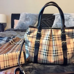 Burberry Haymarket Northfield Large Tote & Wallet